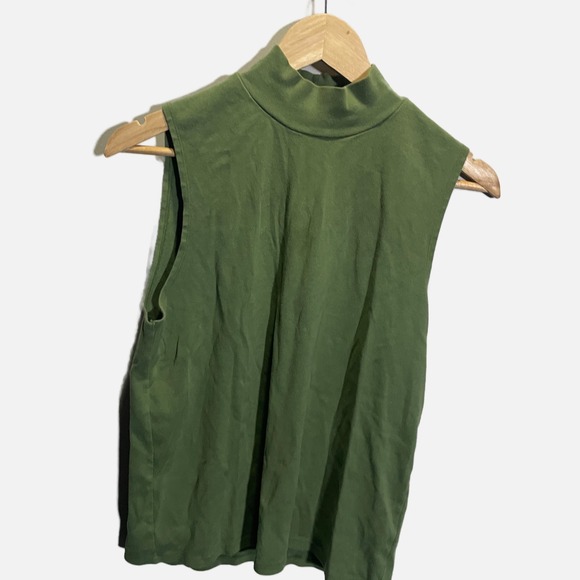 J.Crew Womens Mock Neck Sleeveless Top Olive Green Cotton XL - Picture 2 of 5